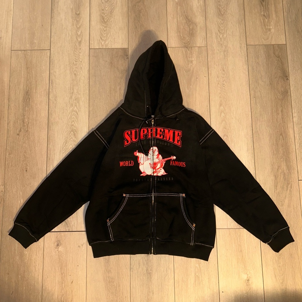 Supreme Black Zip-Up Hoodie with Red Graphic
